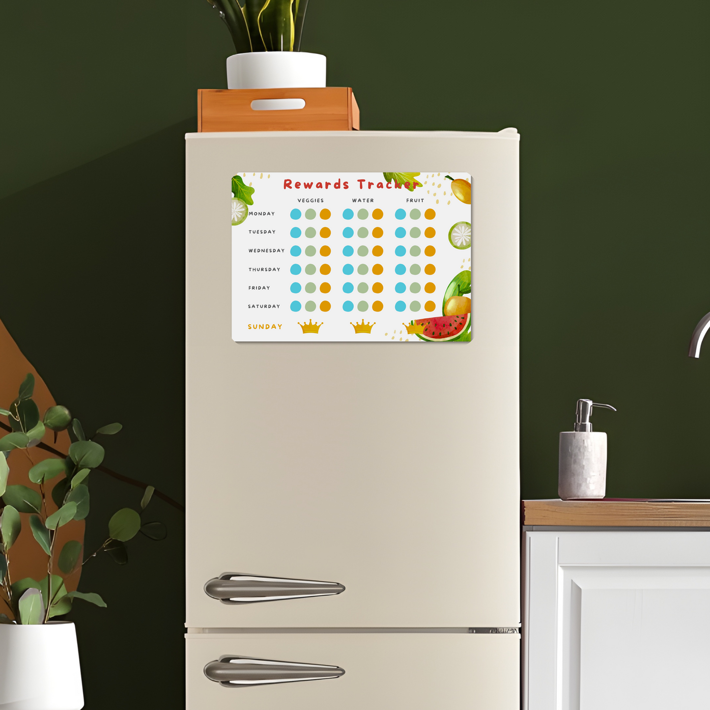 Magnetic Healthy Eating Rewards Tracker for Fridge (A4 - 21 x 29.7 cm) - Dry Wipe Rewards Tracker for Kids - FREE Magnetic Pen and Star Stickers Included!