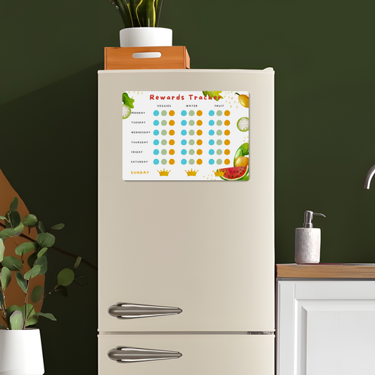 Magnetic Healthy Eating Rewards Tracker for Fridge (A4 - 21 x 29.7 cm) - Dry Wipe Rewards Tracker for Kids - FREE Magnetic Pen and Star Stickers Included!