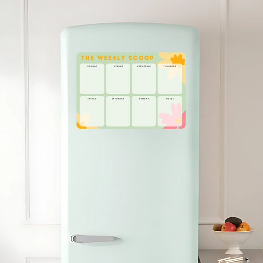 Magnetic Weekly Planner for your Fridge (A4 - 21 x 29.7 cm) - GREEN & ORANGE - Reusable Dry Wipe Weekly Planner - Includes FREE Magnetic Pen!