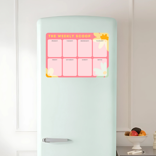 Magnetic Weekly Planner for your Fridge (A4 - 21 x 29.7 cm) - PINK & ORANGE - Reusable Dry Wipe Weekly Planner - Includes FREE Magnetic Pen!